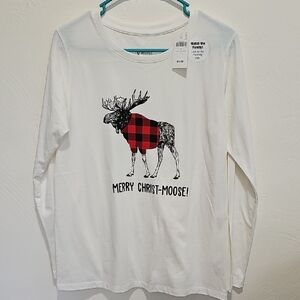 Natural Reflections White Long Sleeve Tee with Red Moose Graphic